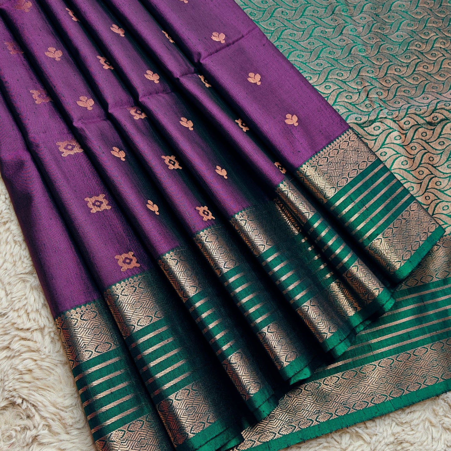 Purple soft silk zari lines saree