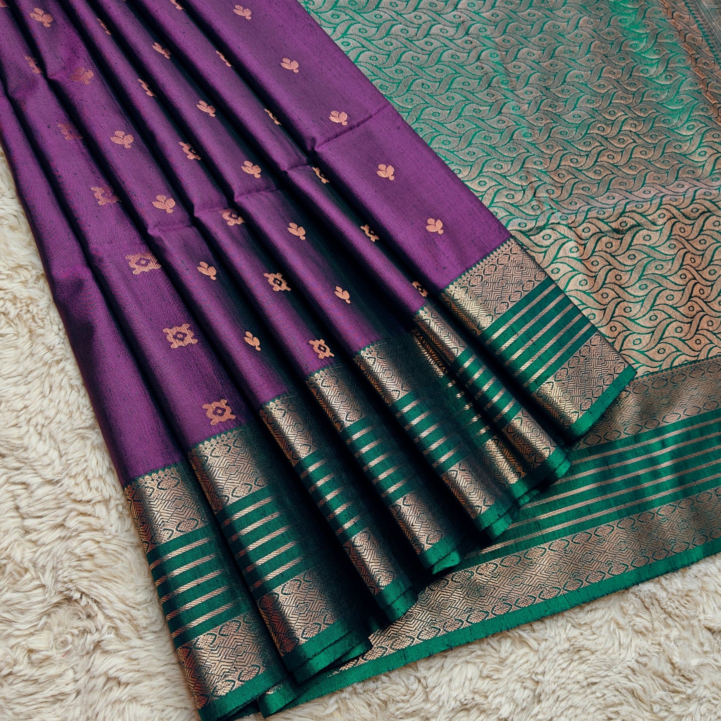 Purple soft silk zari lines saree