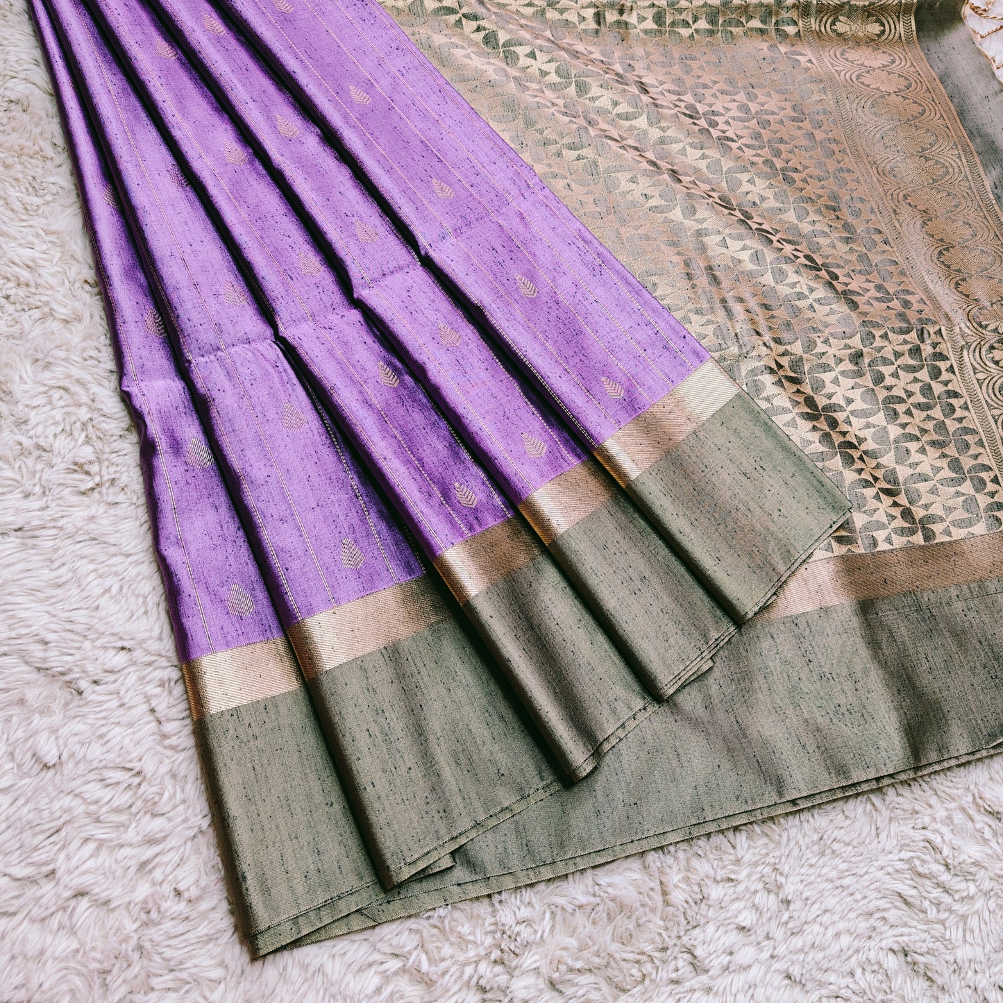 Lavender soft silk zari lines saree