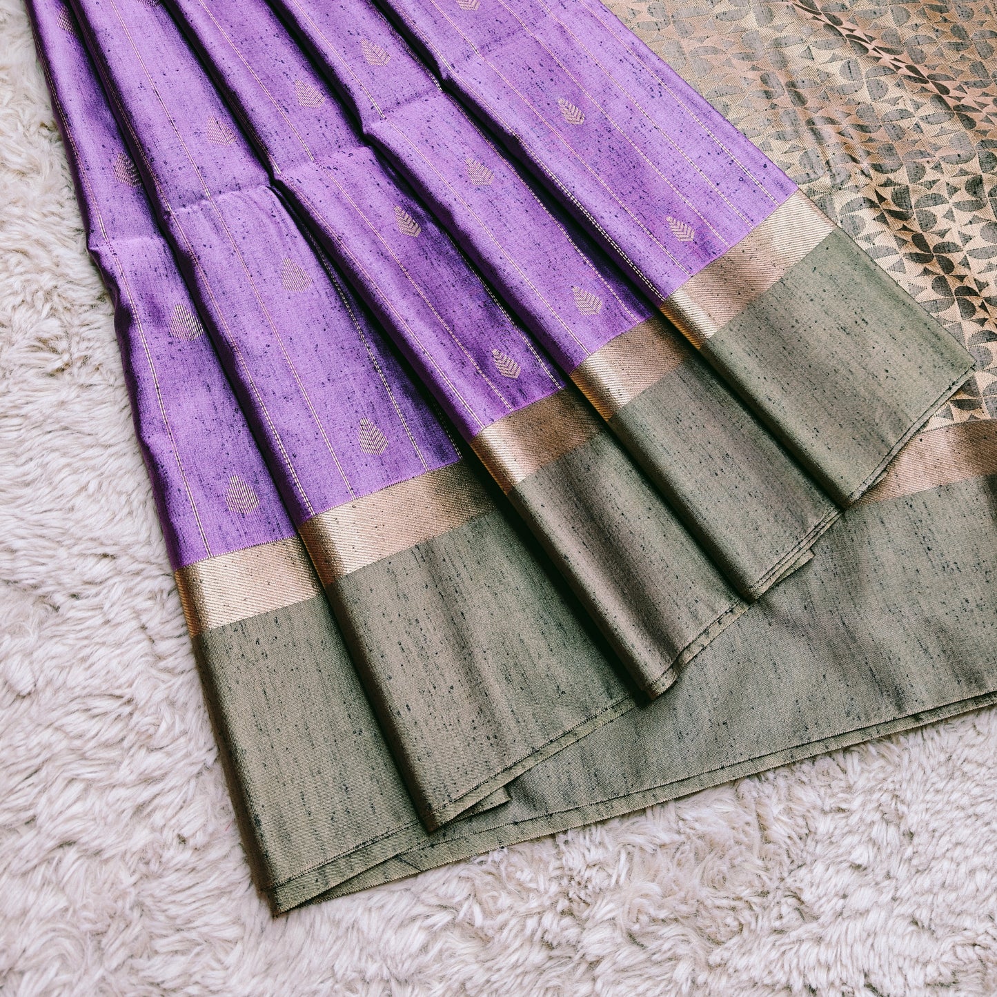 Lavender soft silk zari lines saree
