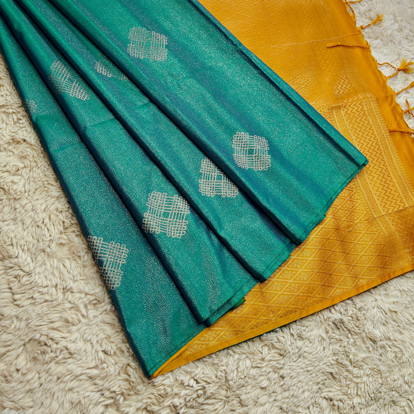 Peacock blue soft silk tissue saree