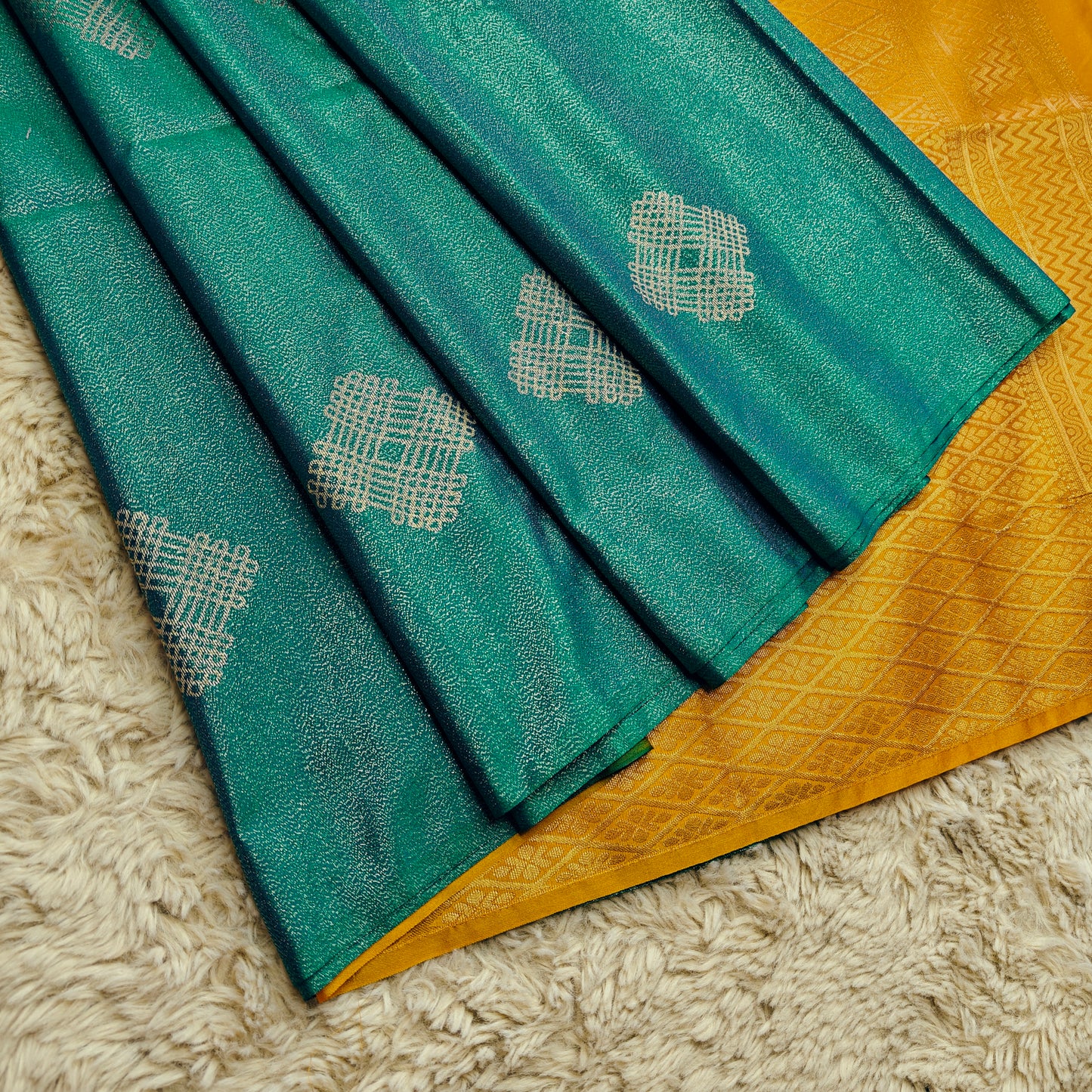Peacock blue soft silk tissue saree