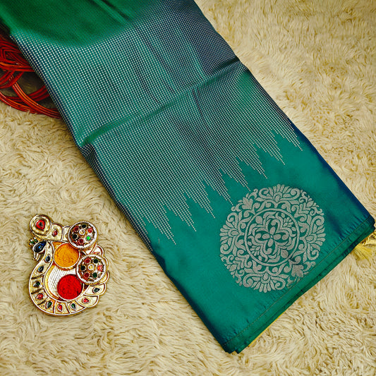 Peacock green soft silk brocade saree