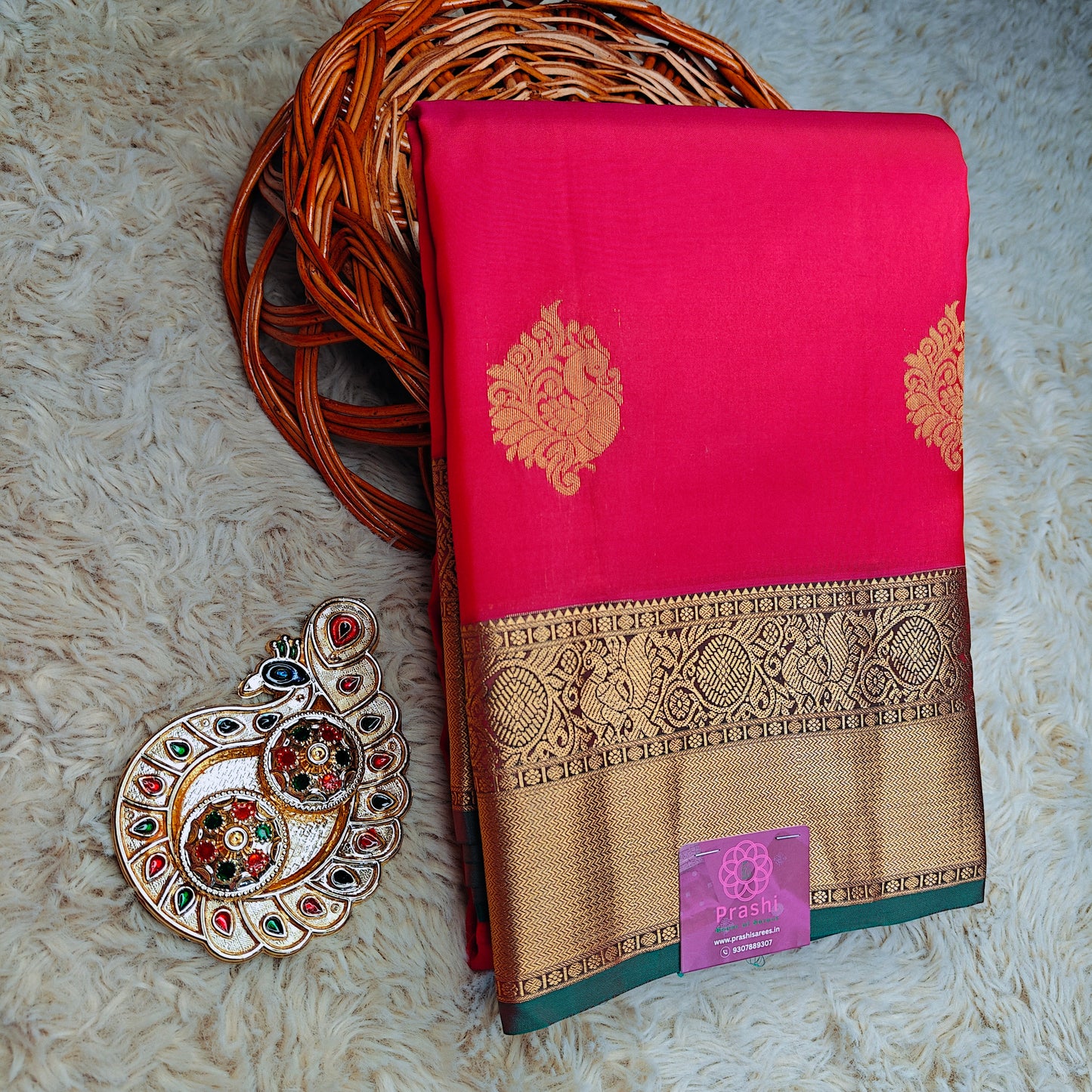 Pink pure silk kanchi butta saree