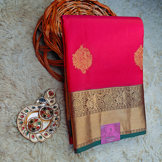 Pink pure silk kanchi butta saree