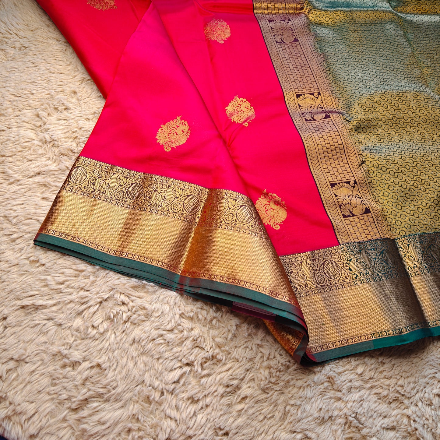 Pink pure silk kanchi butta saree