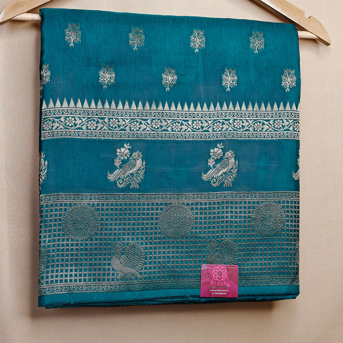 Rama Blue Pure viscose crepe saree