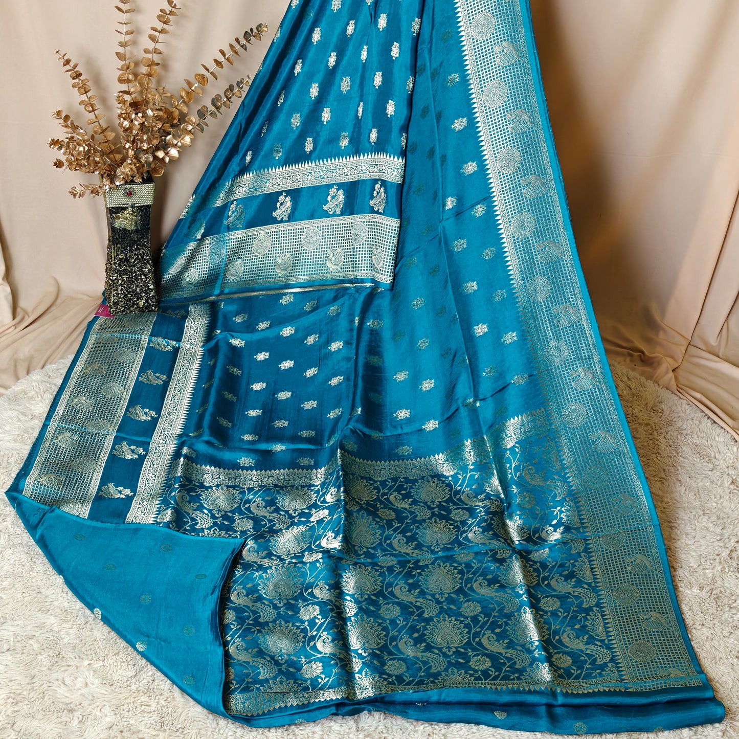 Rama Blue Pure viscose crepe saree