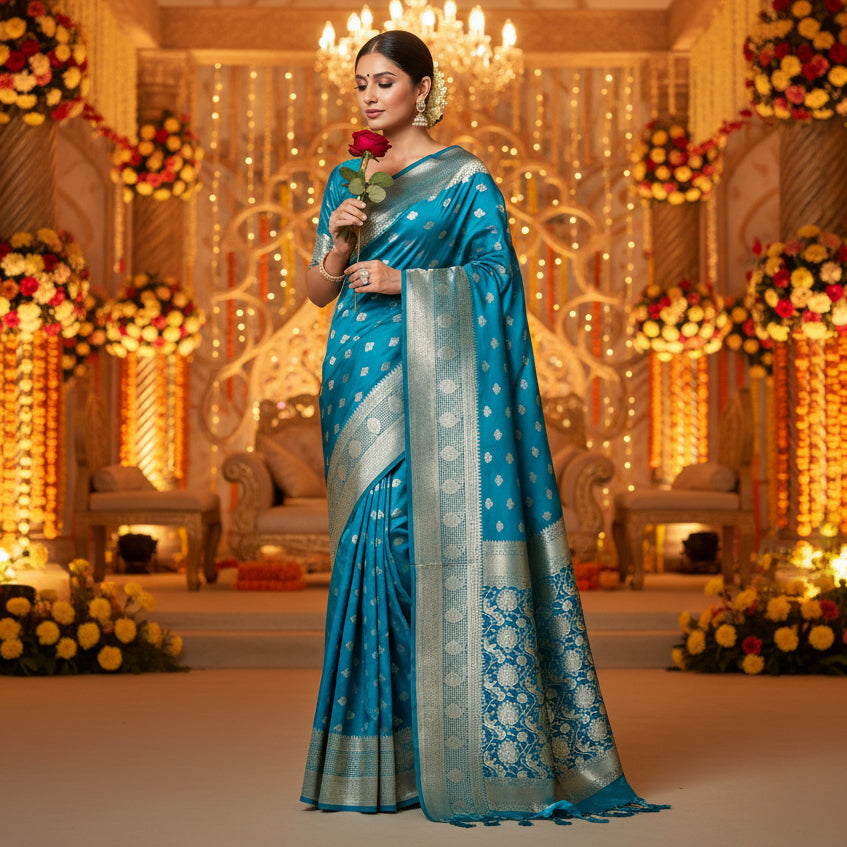 Rama Blue Pure viscose crepe saree