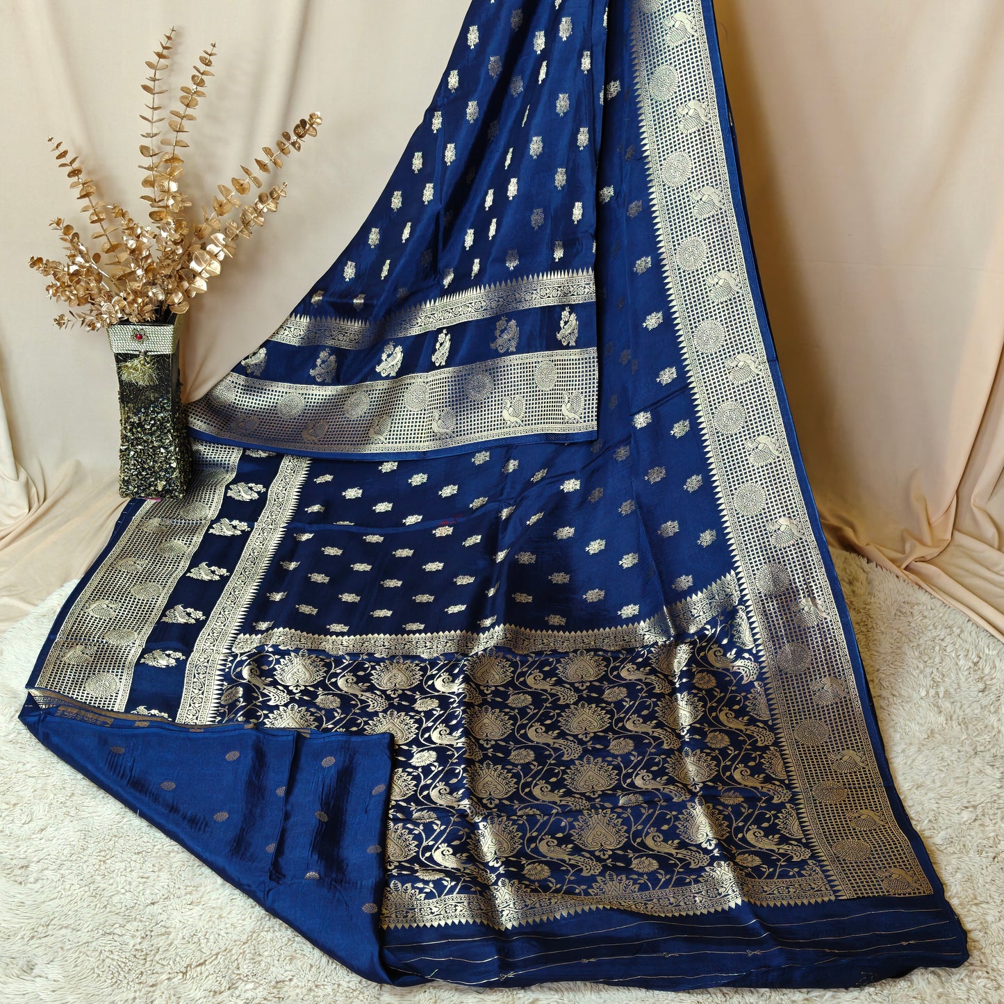 Navy Blue Pure viscose crepe saree