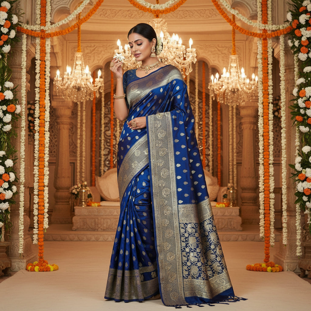 Navy Blue Pure viscose crepe saree