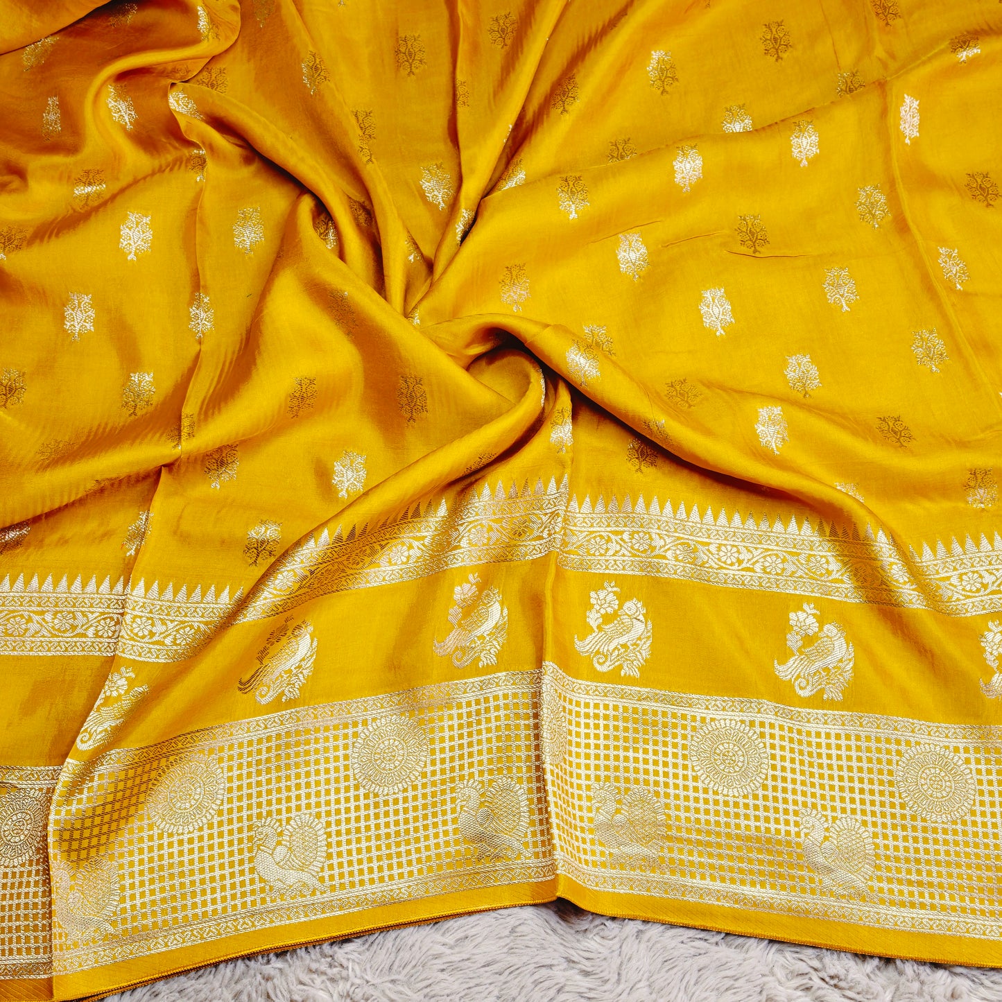 Yellow Pure viscose crepe saree