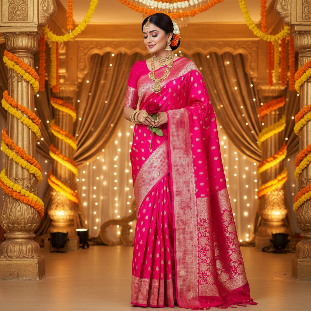 Pink Pure viscose crepe saree