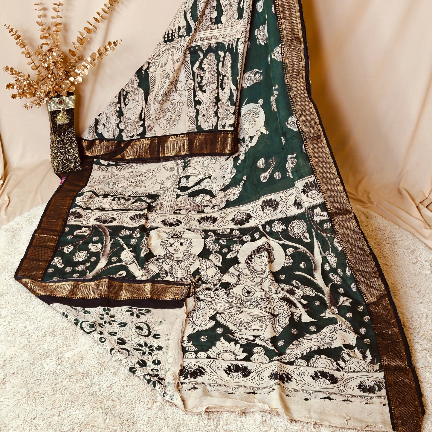 Green chennur silk kalamkari saree