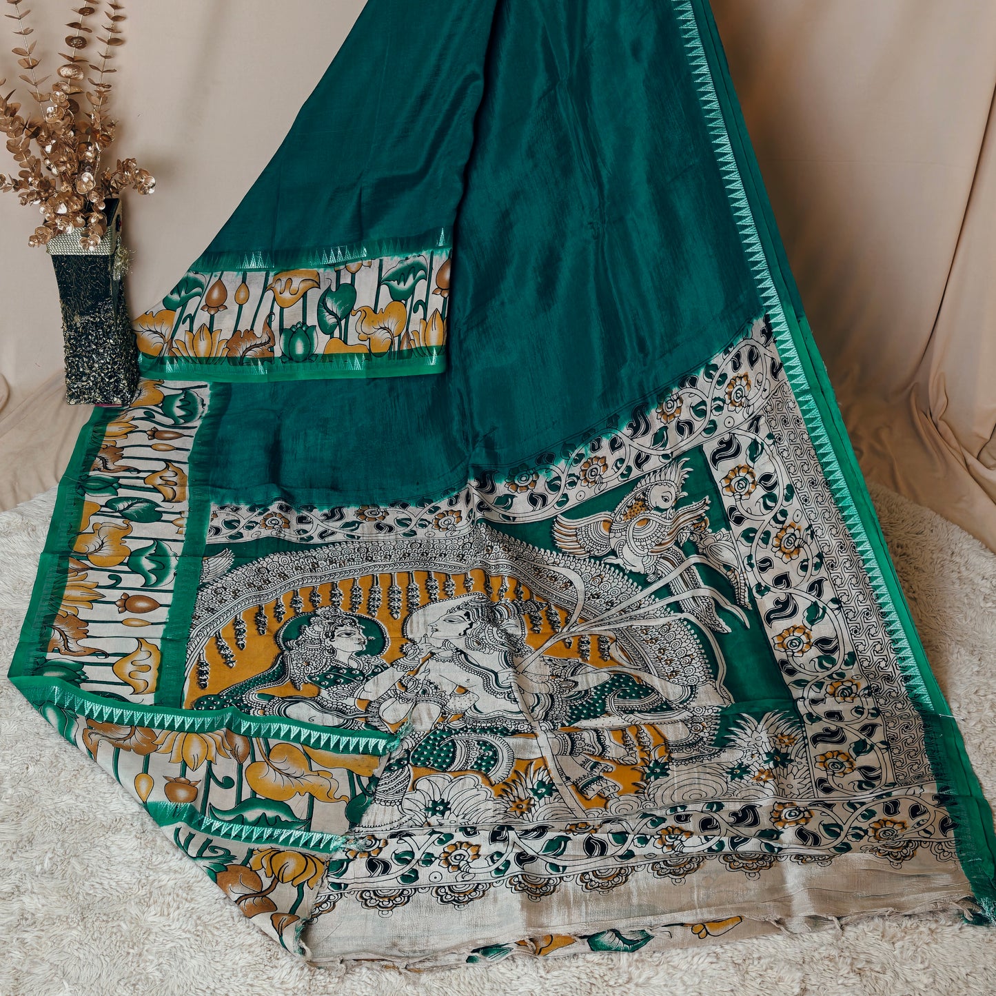 Rama green chennur silk kalamkari saree