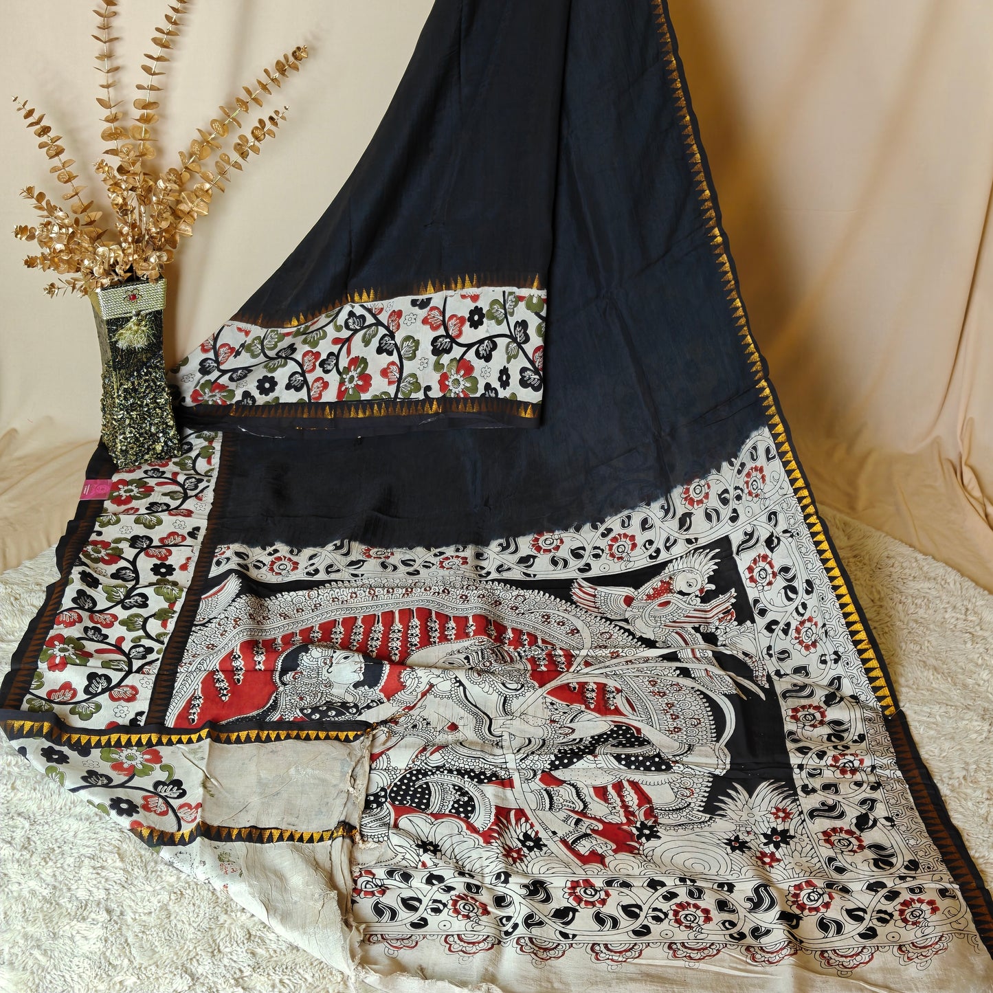 Black chennuer silk kalamkari saree