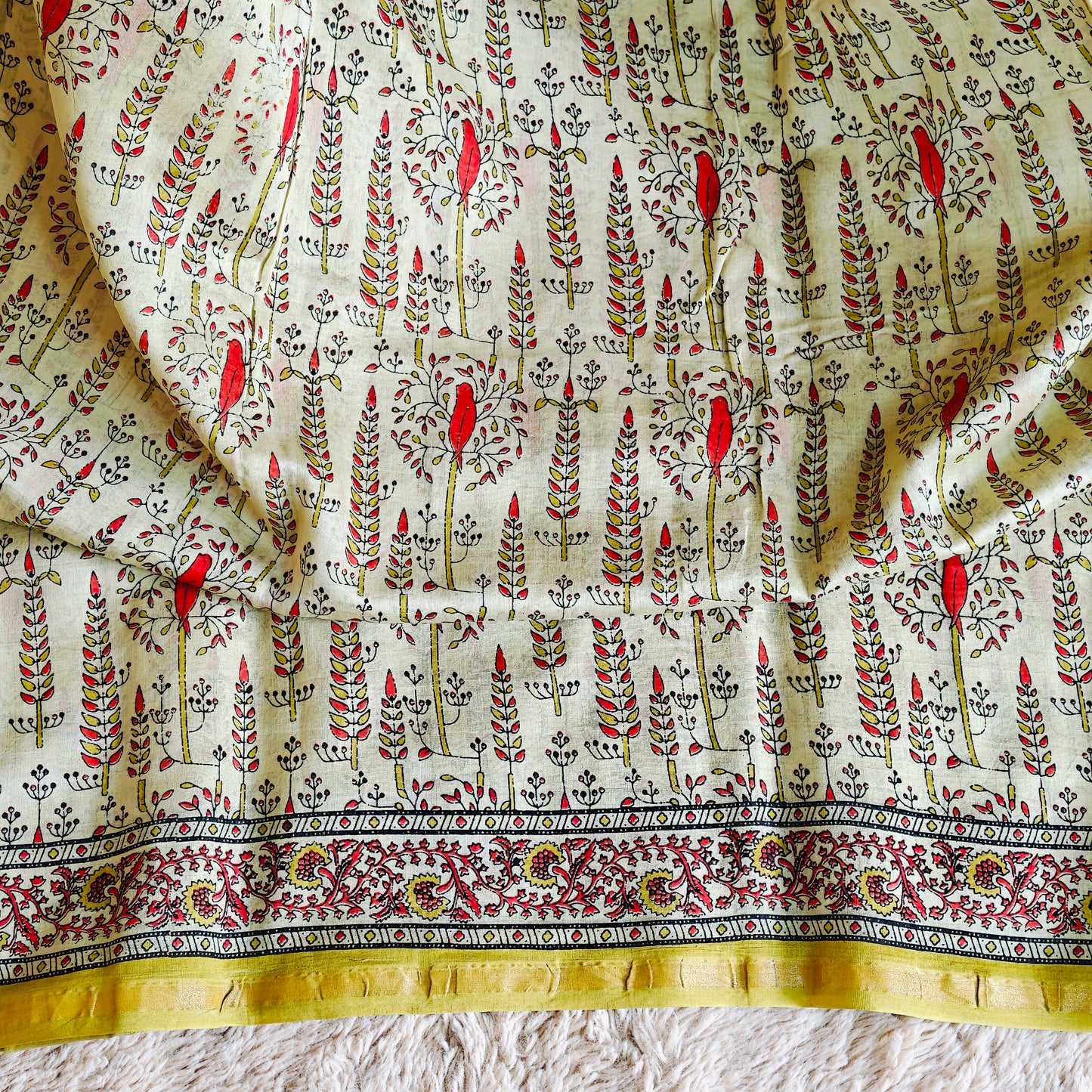 Yellowshi  ajrakh handblock printed chanderi silk cotton saree