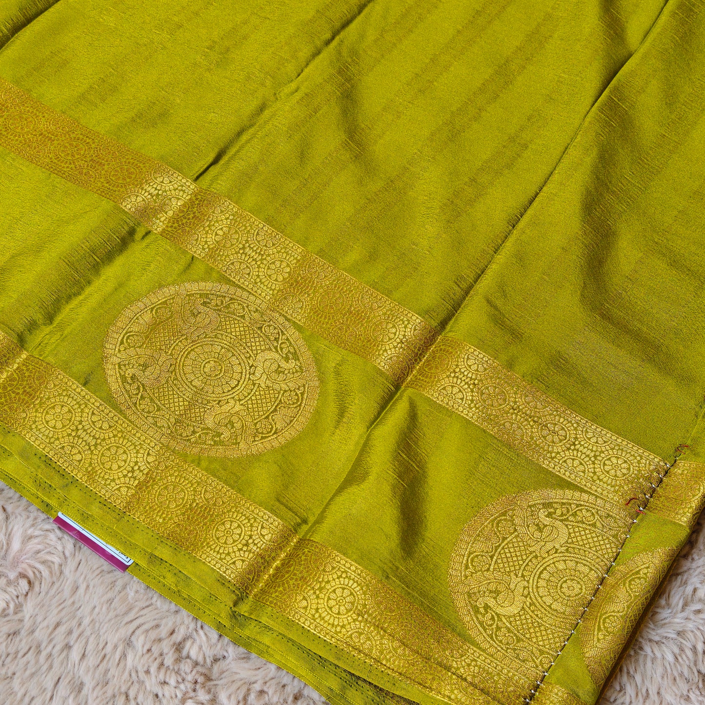 Purple with mehandi green semi mysore crepe bentex butta saree