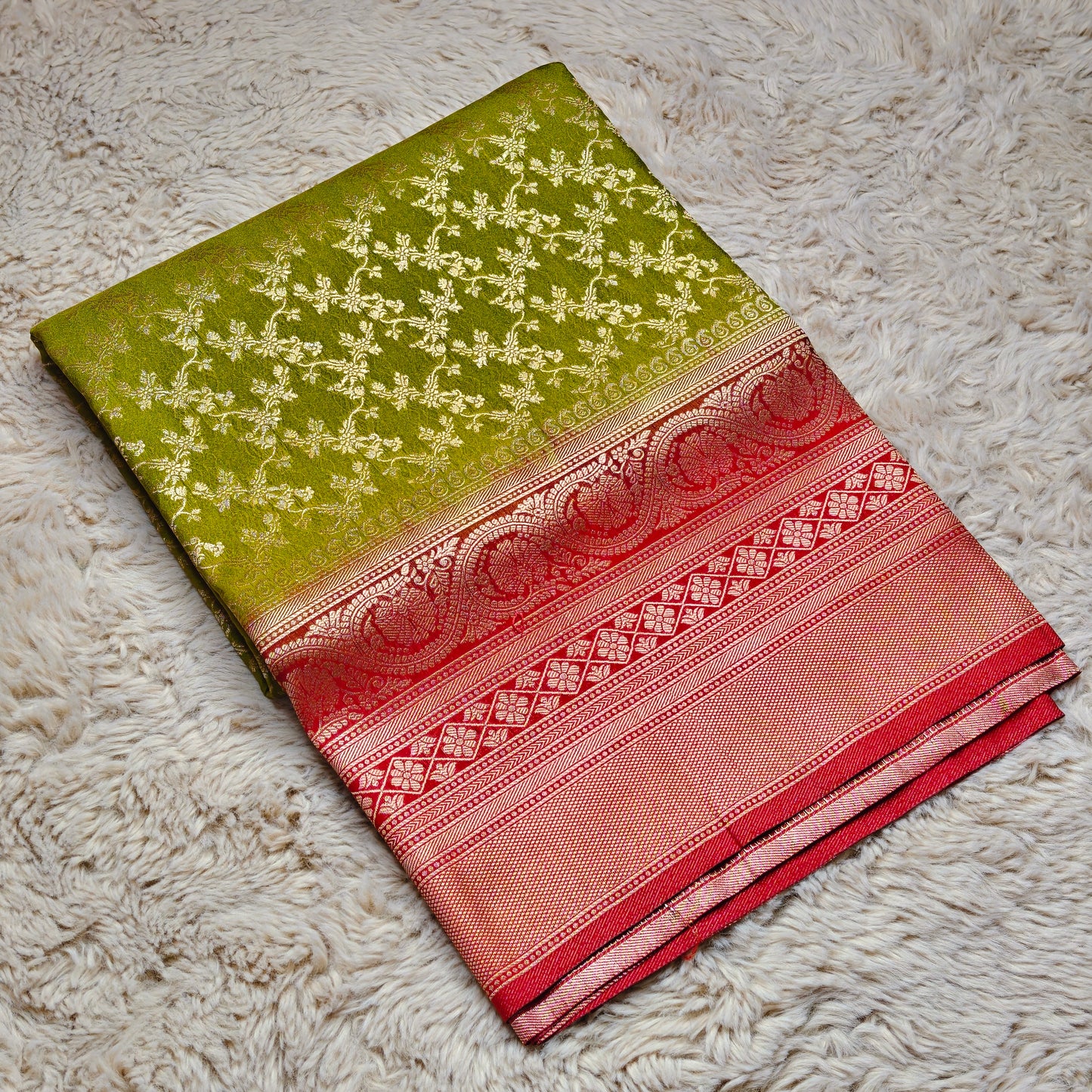 Mehandi green viscose crepe brocade saree