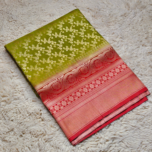 Mehandi green viscose crepe brocade saree