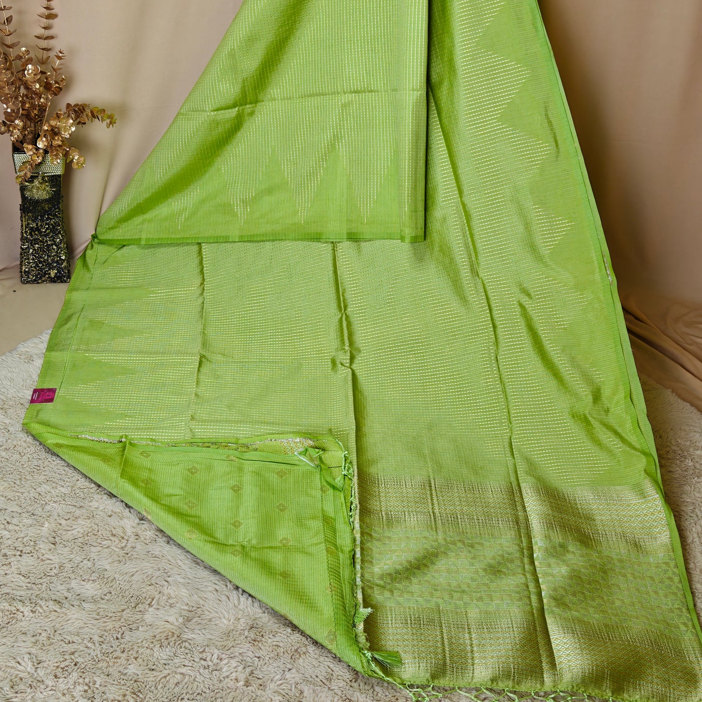 Parrot green semi silk saree