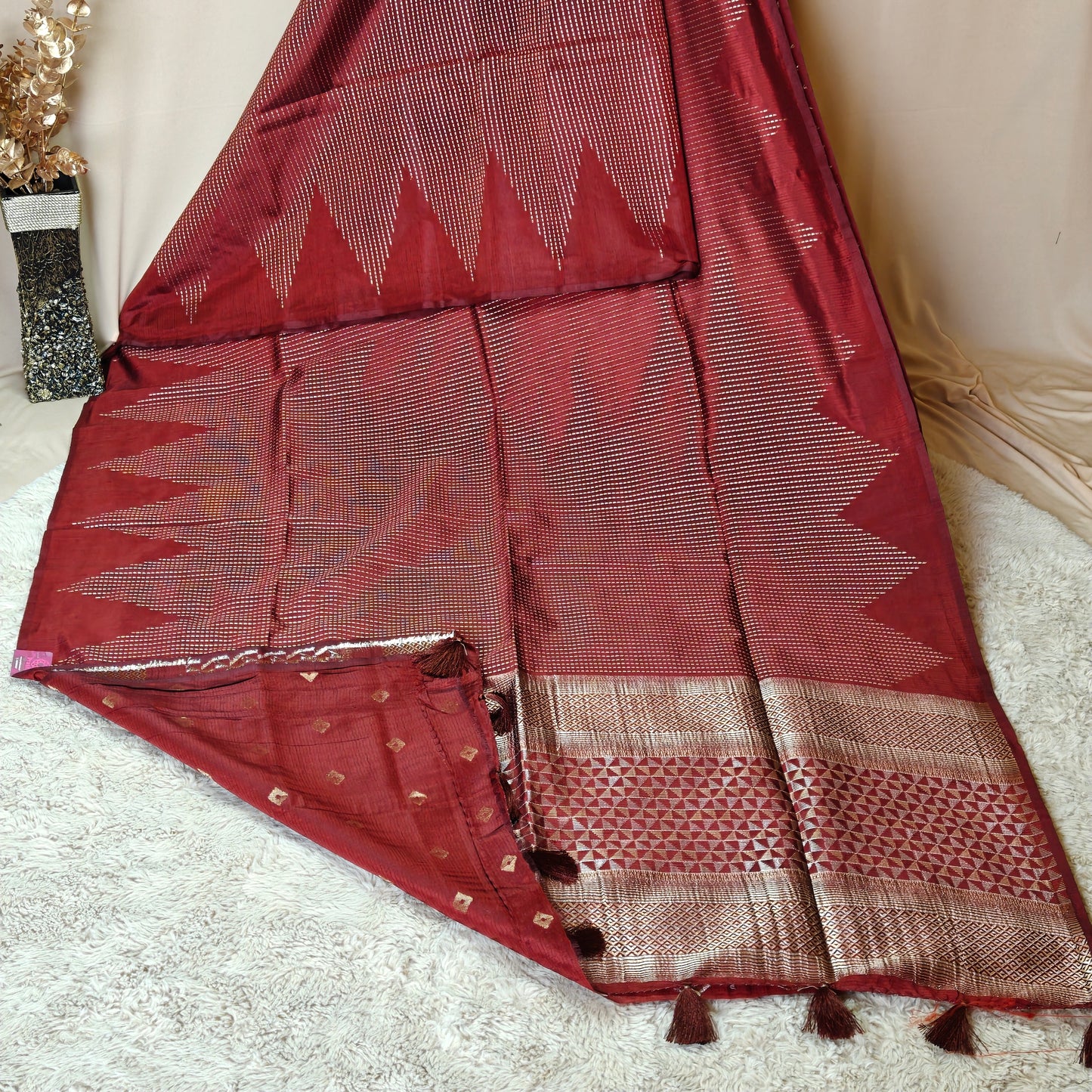 Brown colour semi silk saree