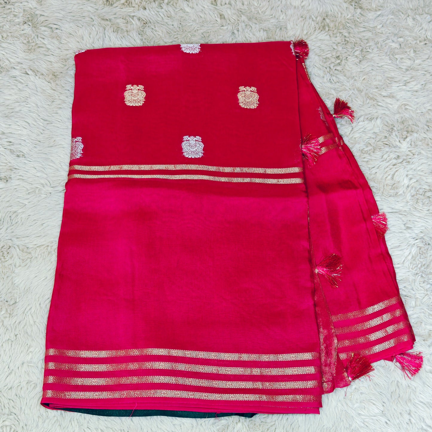 Pink pure viscose crepe saree