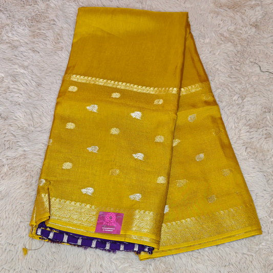 Yellow viscose crepe saree