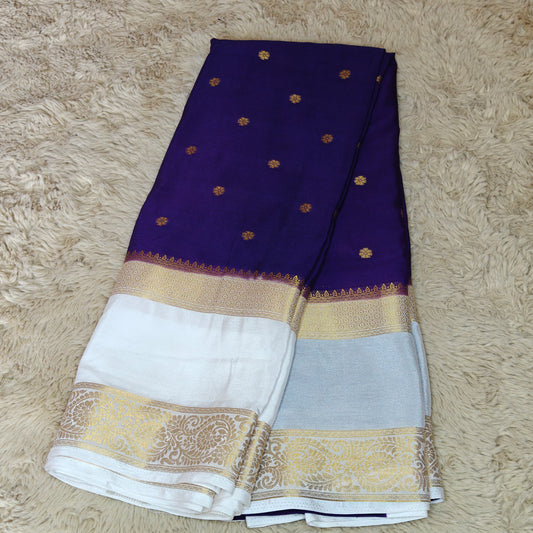 Purple with white semi mysore crepe butta saree