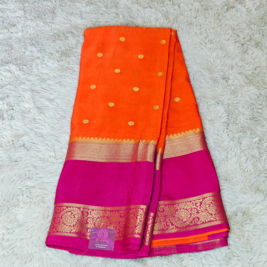 Orange with pink semi mysore crepe butta saree
