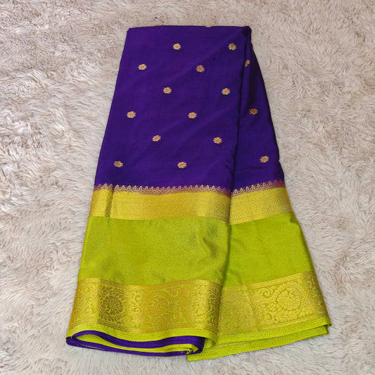 Purple with mehndi green semi mysore crepe butta saree