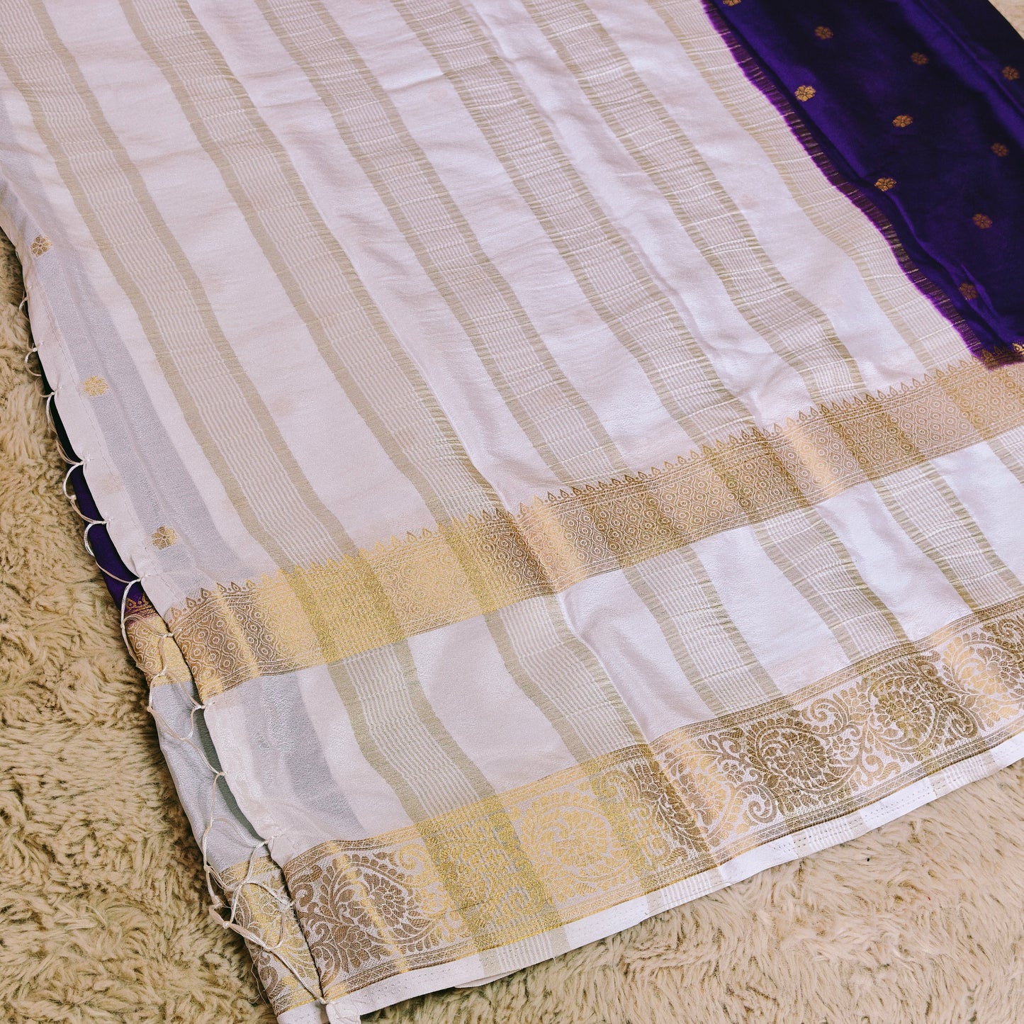 Purple with white semi mysore crepe butta saree