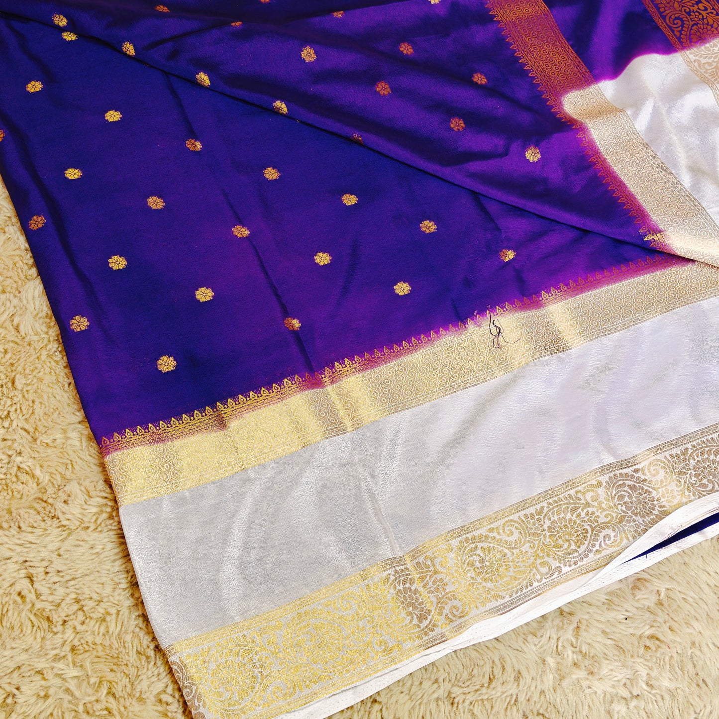 Purple with white semi mysore crepe butta saree