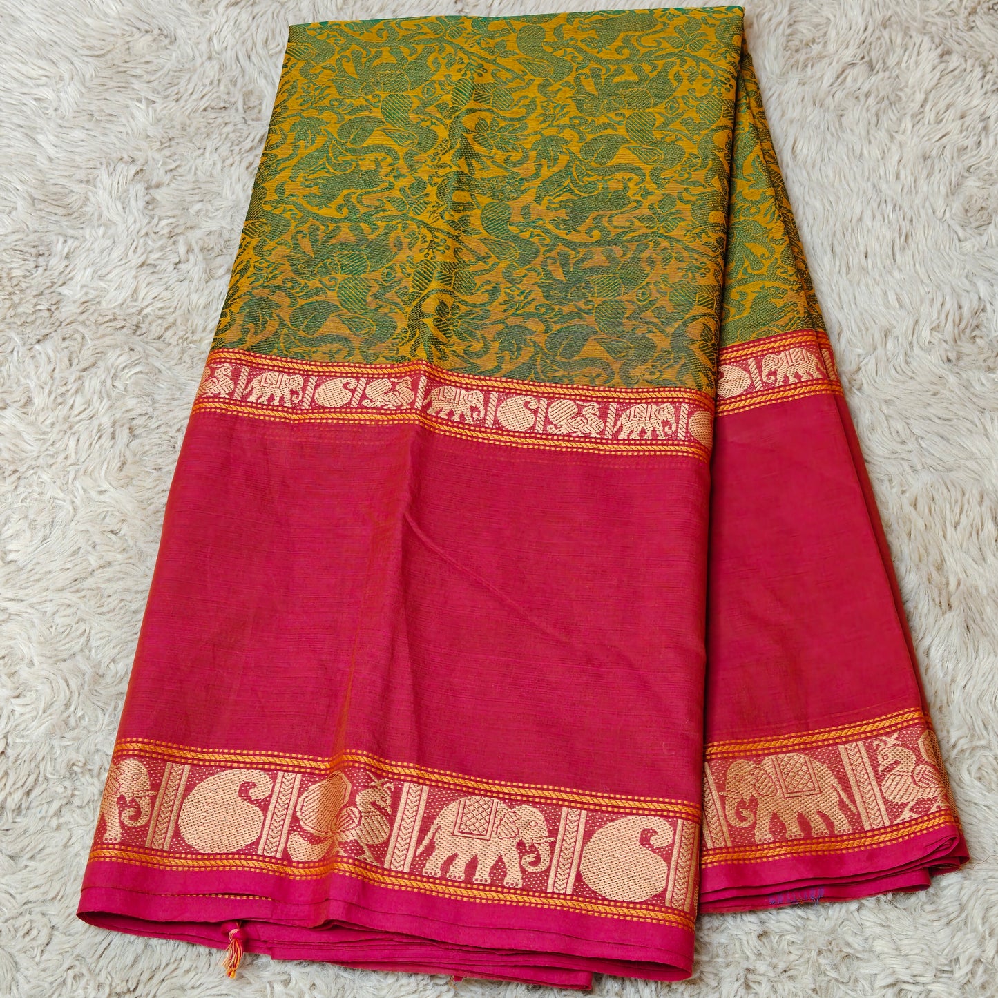 Mustaed Yellow kanchi cotton saree