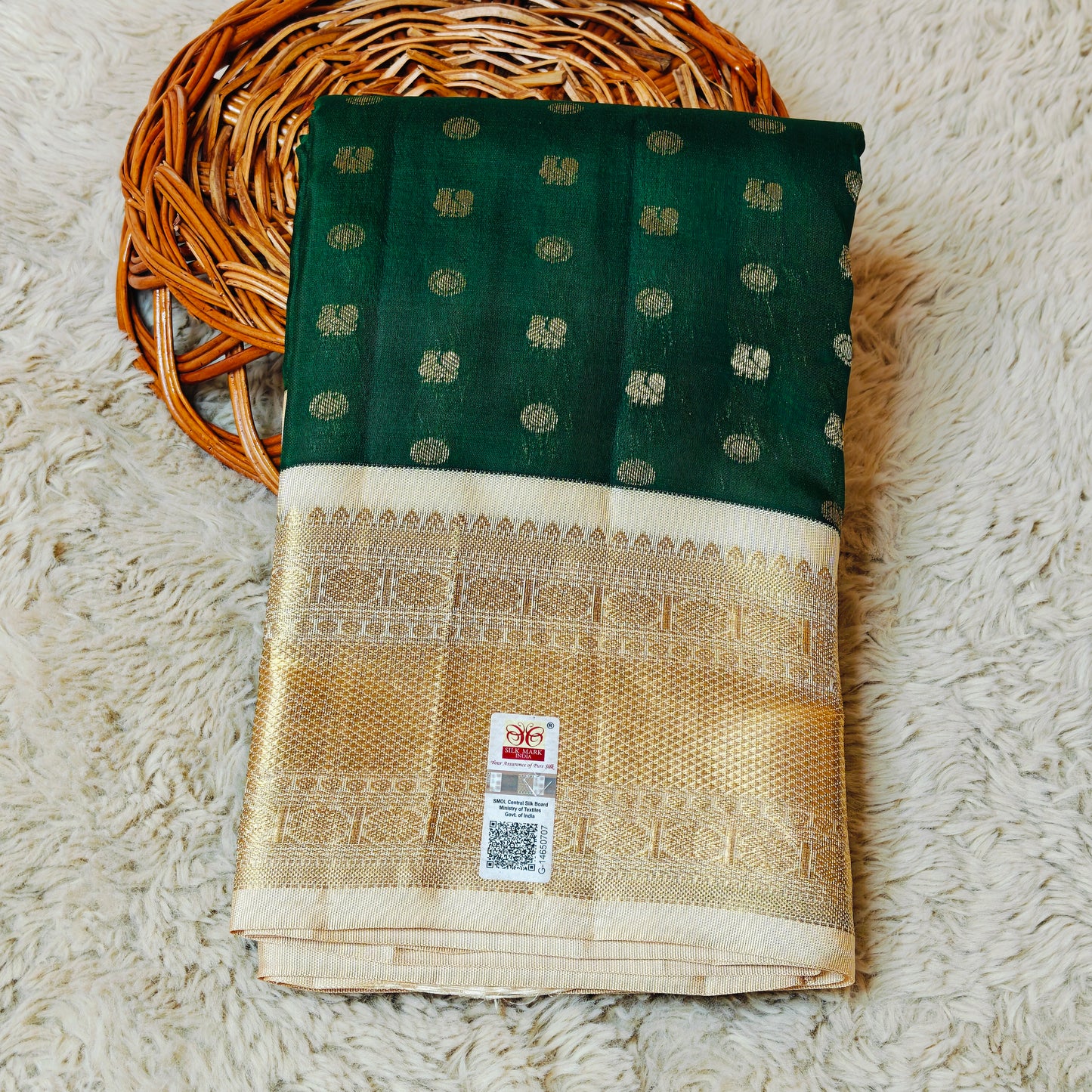 Bottle green handloom kanchivaram silk saree