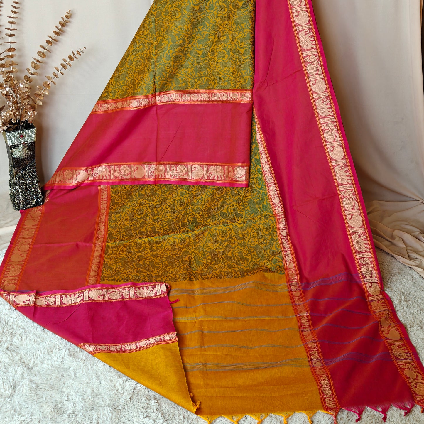 Mustaed Yellow kanchi cotton saree