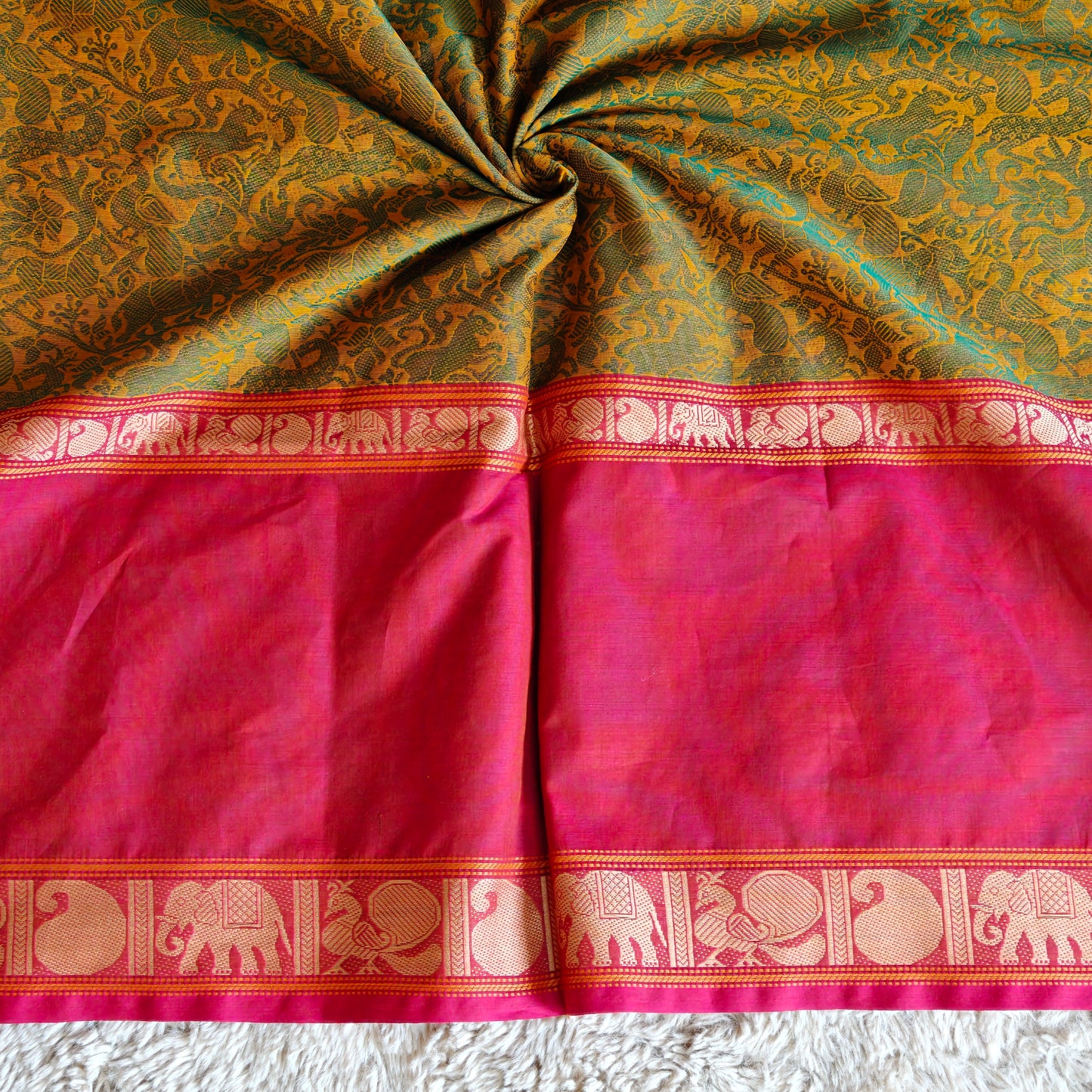 Mustaed Yellow kanchi cotton saree