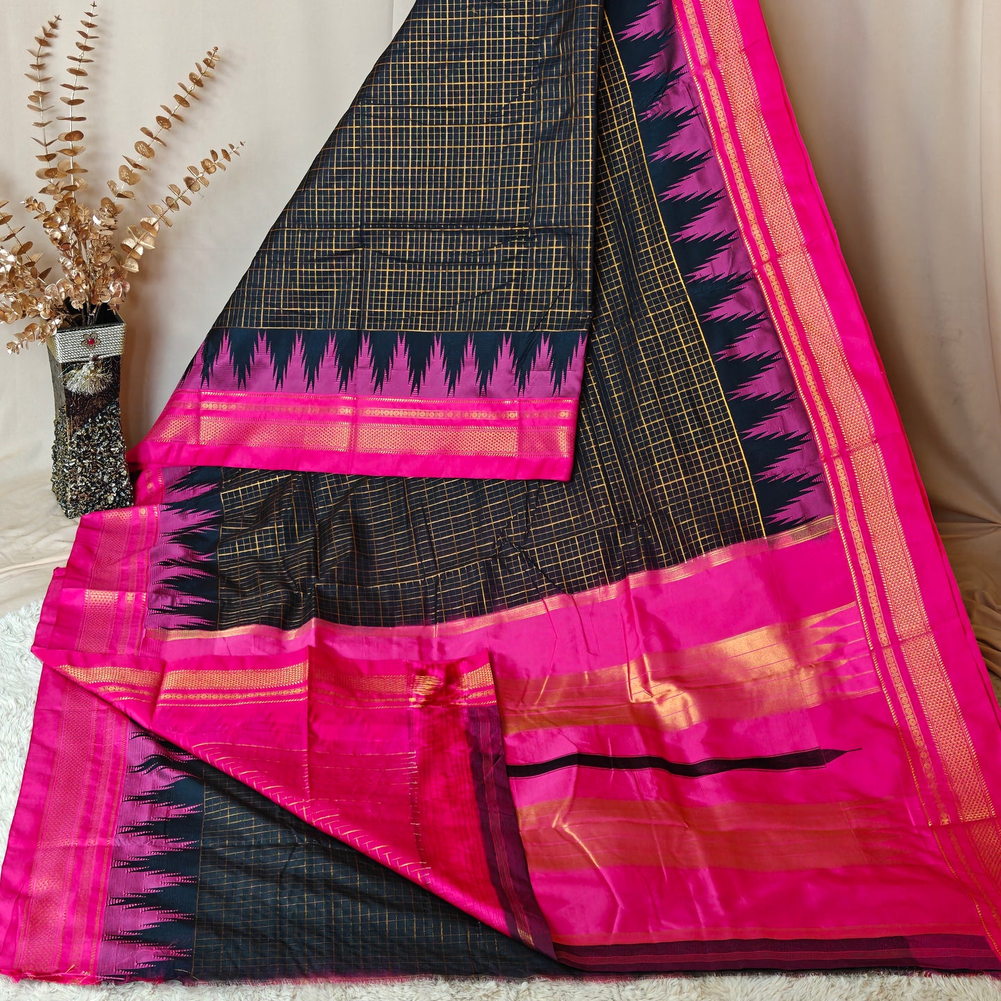Black Ilkal cotton saree