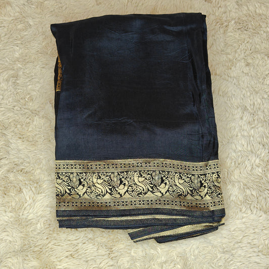 Black plain dola silk saree