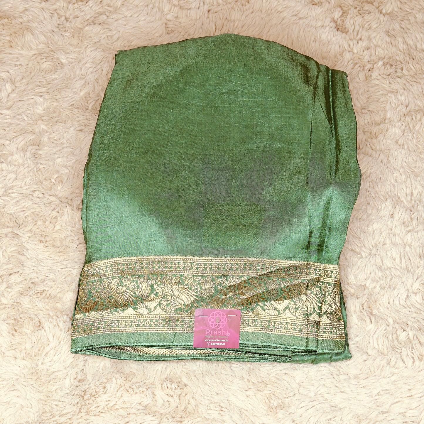 Peach green Dola silk plain saree