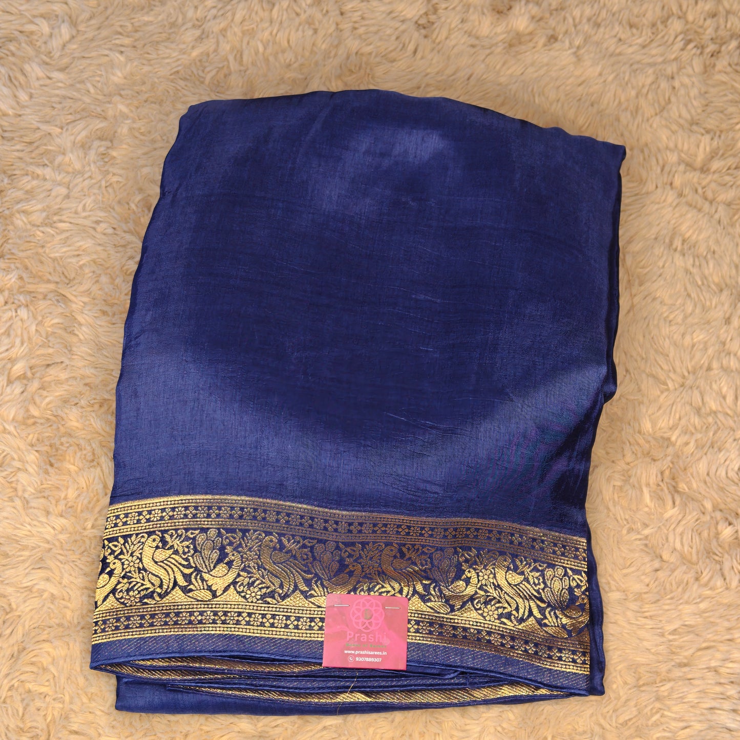 Navy blue Dola silk plain saree