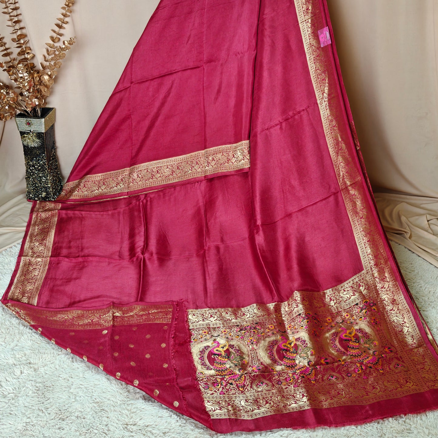 Magenta Dola silk plain saree