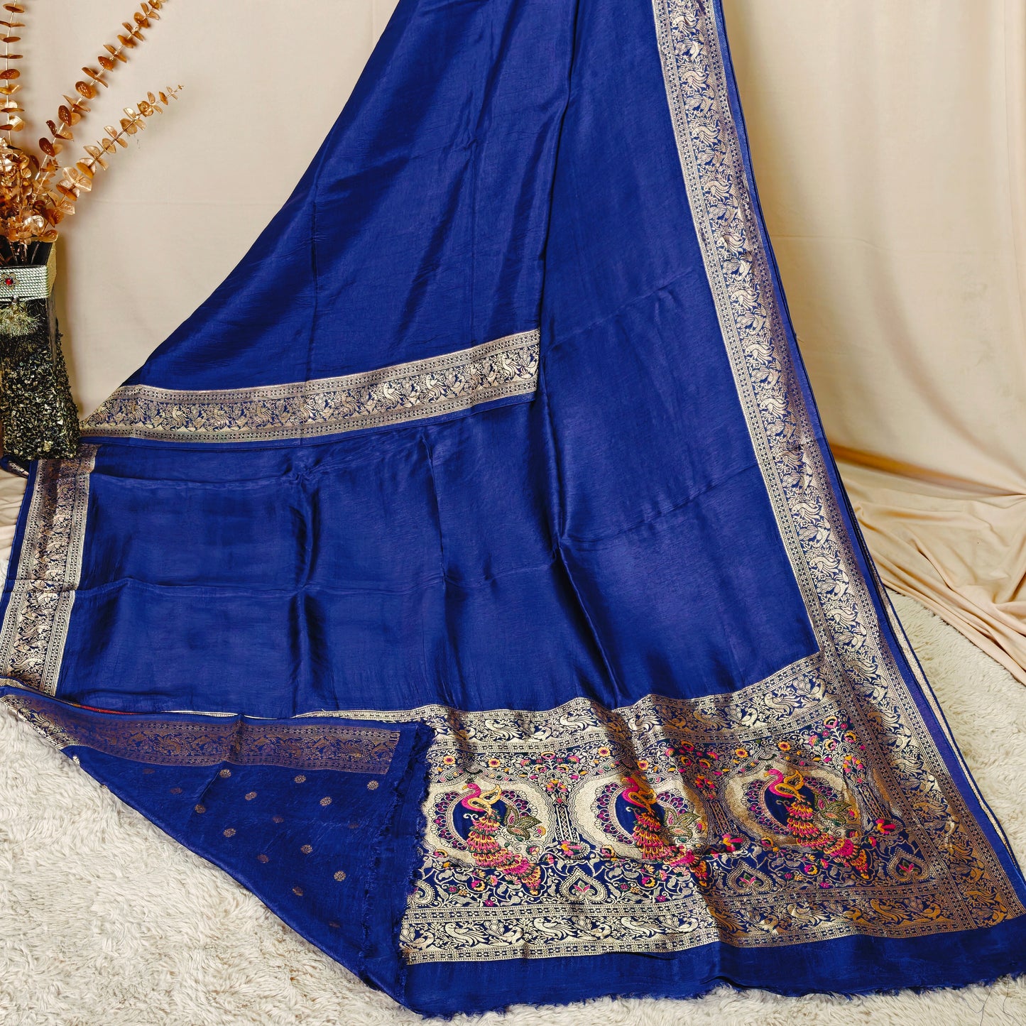 Navy blue Dola silk plain saree