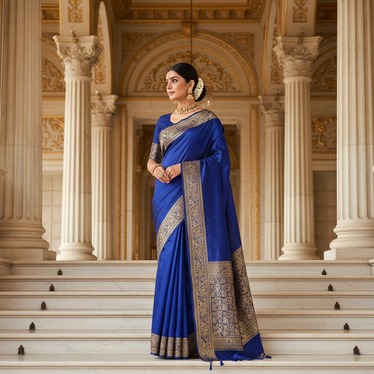 Navy blue plain dola silk saree