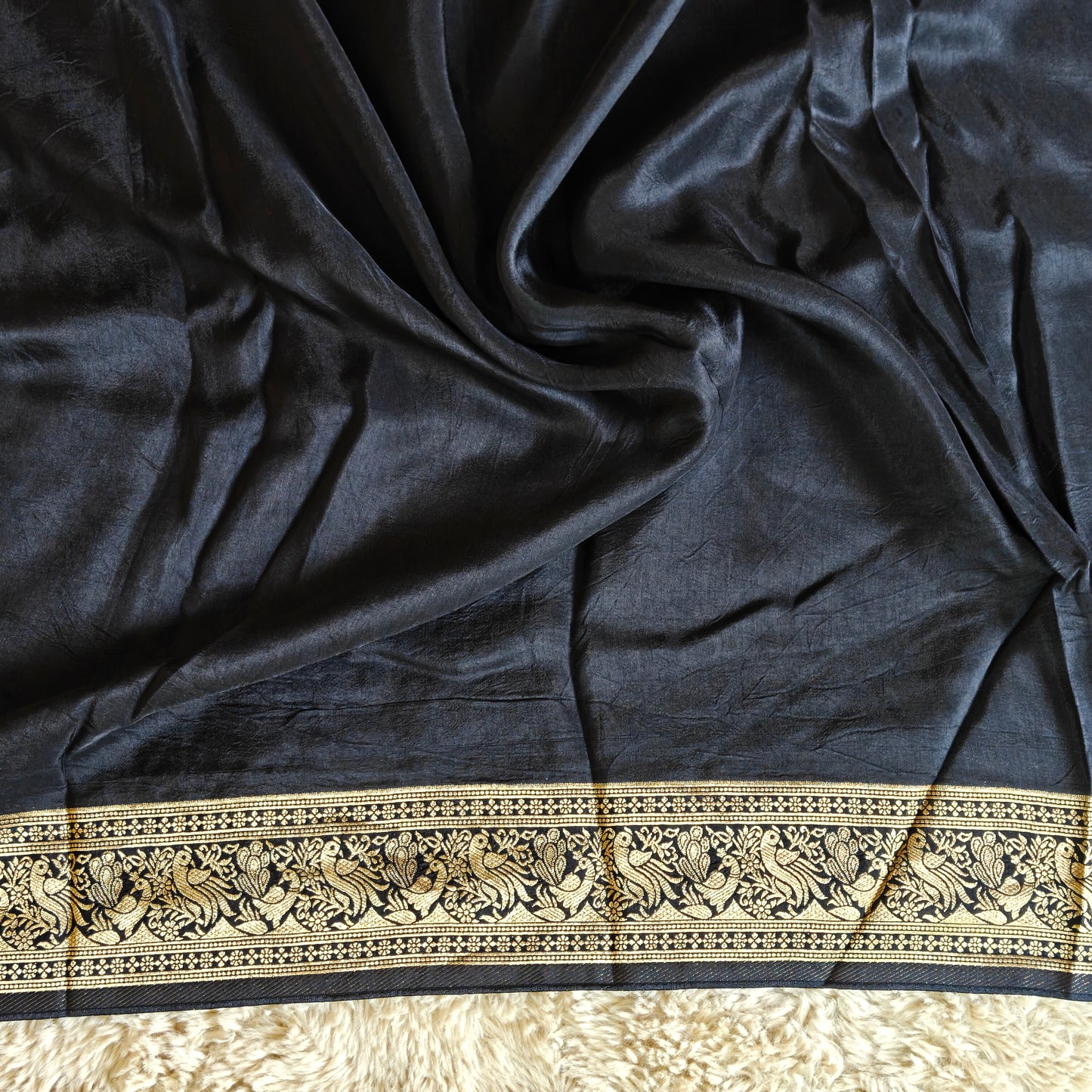 Black Dola silk plain saree