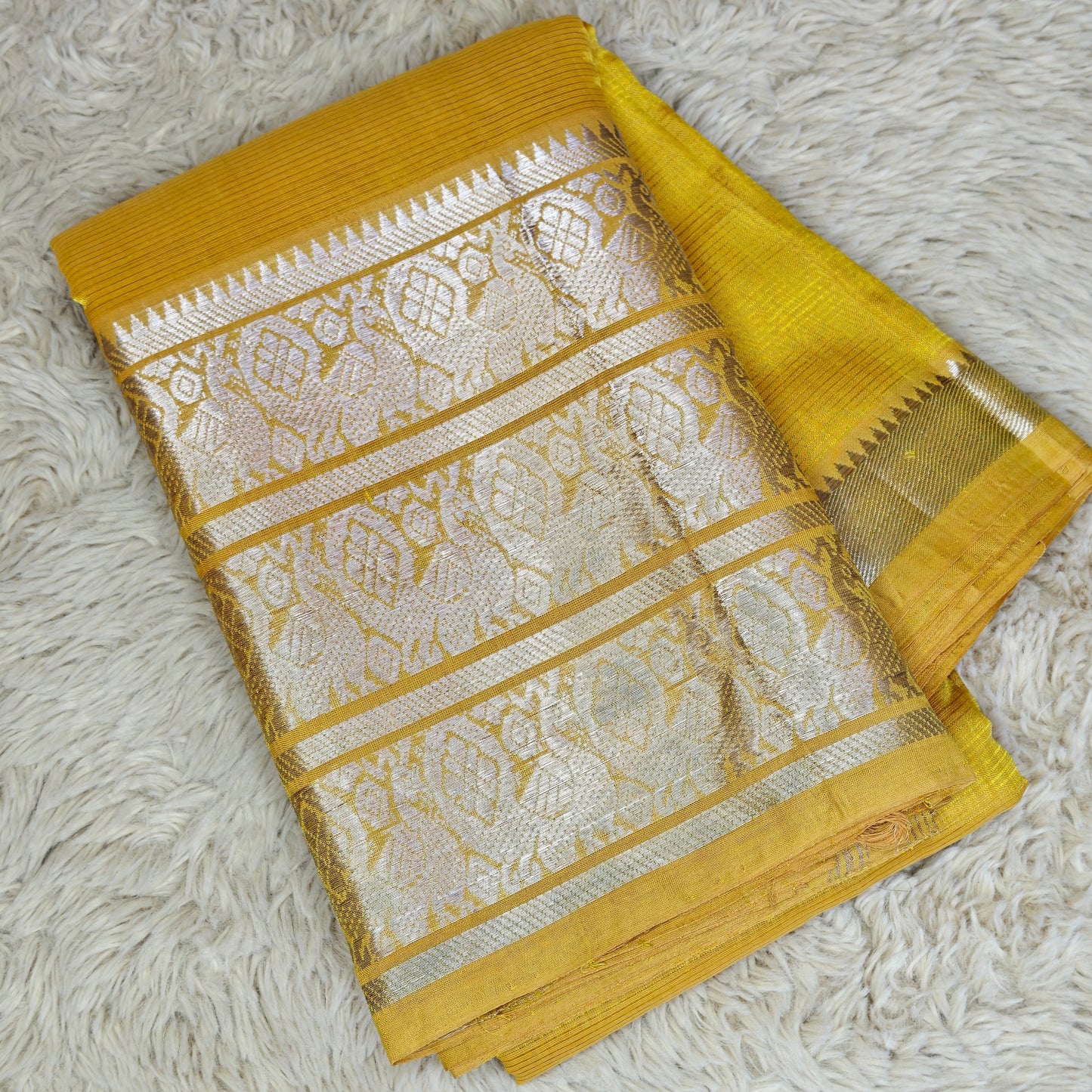 Yellow Mangalagiri kanchi border silk saree