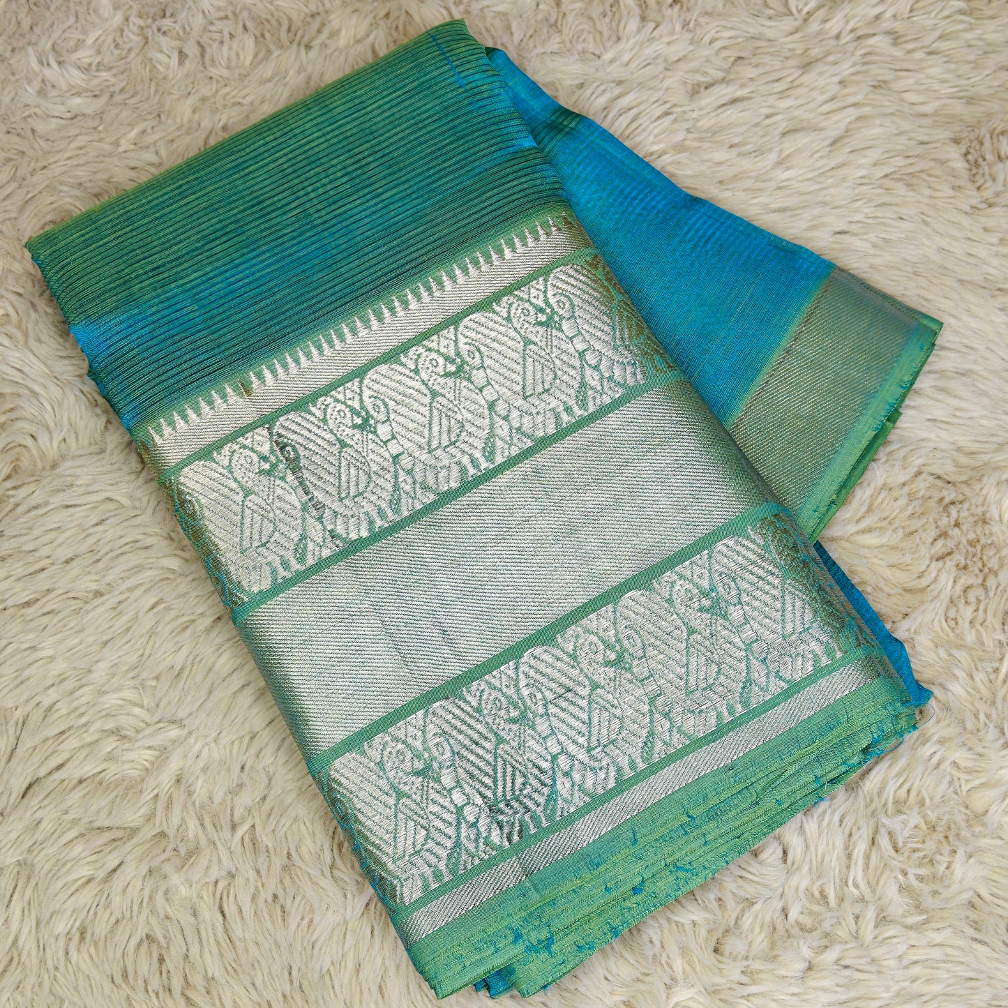 Sky blue Mangalagiri kanchi border silk saree