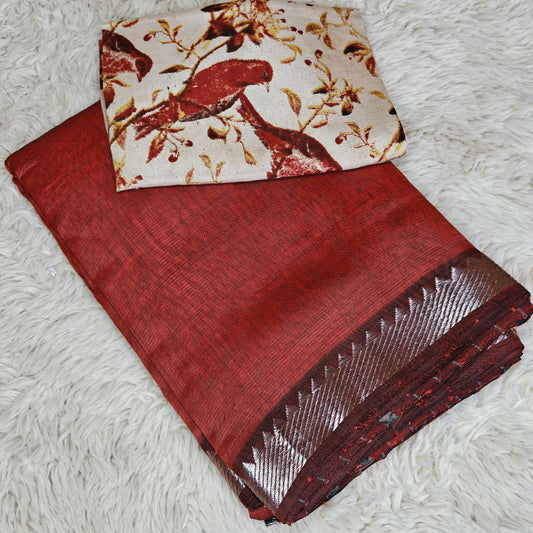 Maroon Managalagiri silk saree with nizam border