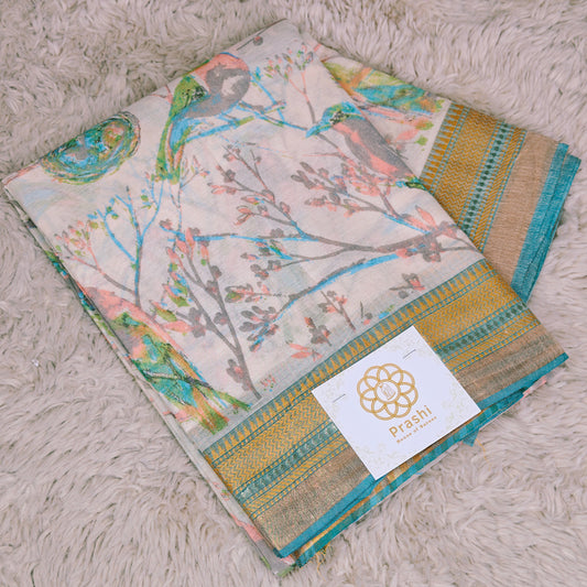 off-white digital print kanchi cotton saree