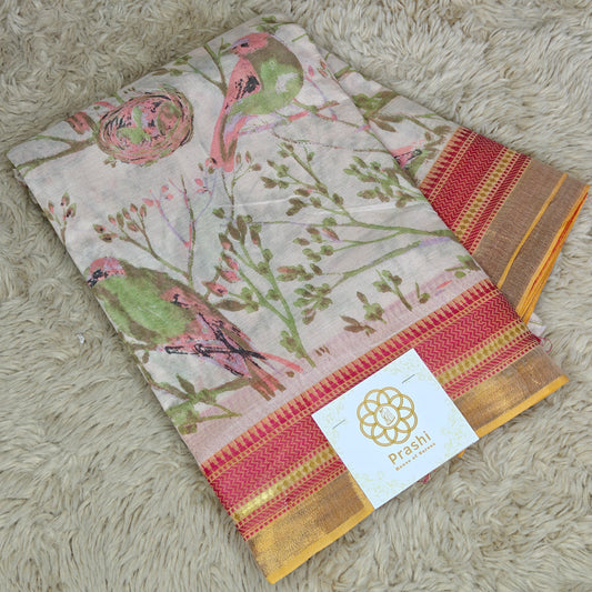 Off-white kanchi cotton digital print saree